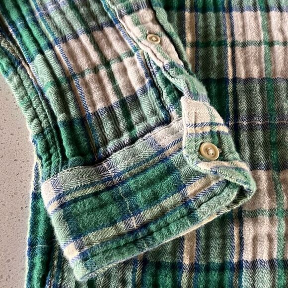 Lucky Brand Green Plaid Veryical Textured Flannel Shirt Button Front Mens Large - Picture 5 of 11